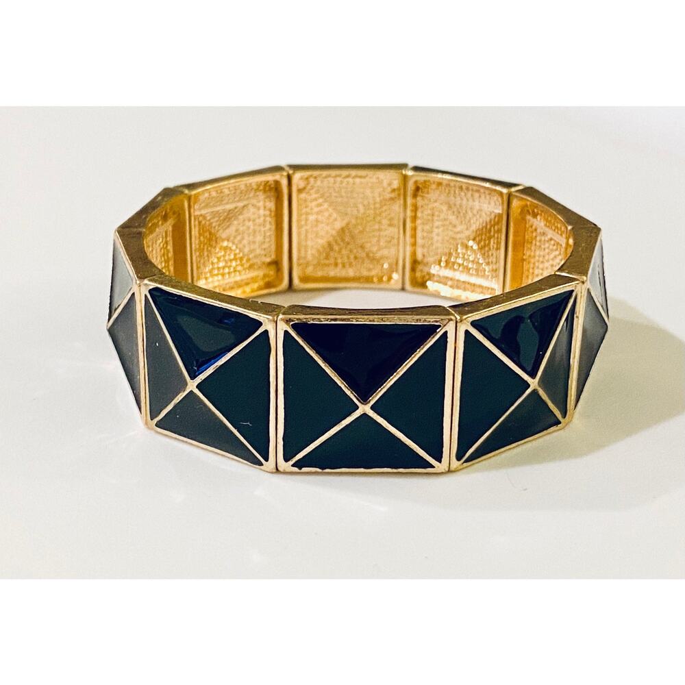 Black Enamel and Gold Stretch Bracelet
